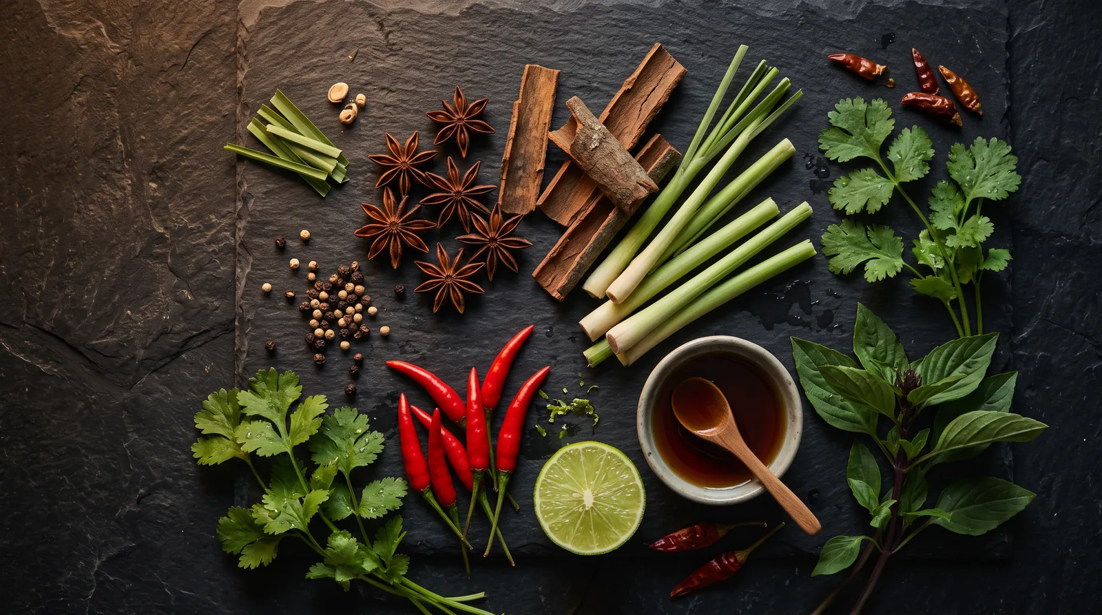 Hồi, quế, sả và ớt